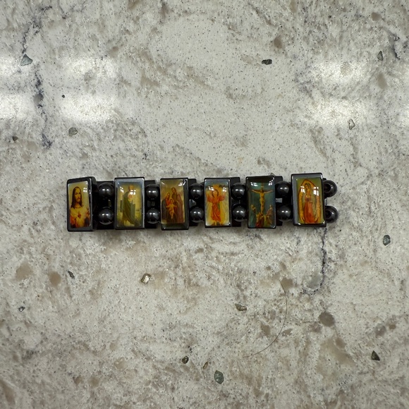 Hematite elastic Saints Jesus angels bracelet - Picture 1 of 7